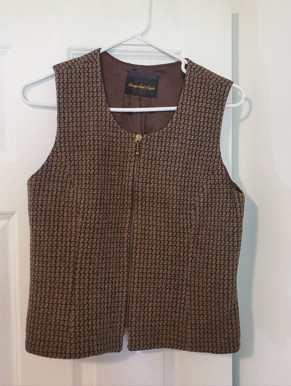 100% Pure Wool Giorgio Sant Angelo Zippered Preppy Vest Checkered Style Vintage